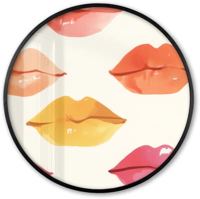 Poster in lijst Rond - Fotolijst 60x60 cm - Posters - Lippen - Kleurrijk - Glanzend - Ronde posterlijst zwart - Decoratie - Wanddecoratie woonkamer - Muurdecoratie slaapkamer