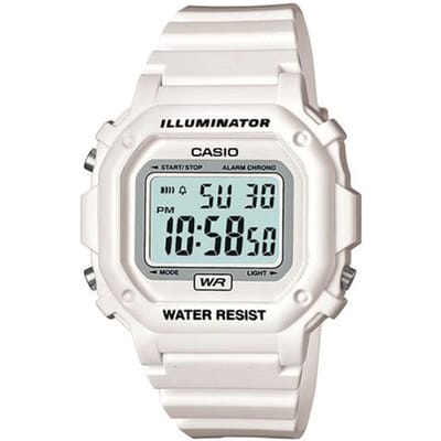 Casio YOUTH Serie - Siliconen Klein Vierkant Zomer Macaron Puur Wit Volkswagen IJsje Achthoekig Elektronisch Uurwerk Harsband Japans F108WHC-7B wit