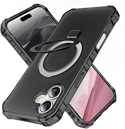 Coverup Hoesje - Geschikt voor iPhone 17 Hoesje - Coverup ShockProof TPU Back Cover met MagSafe Compatible Ring Kickstand - Zwart
