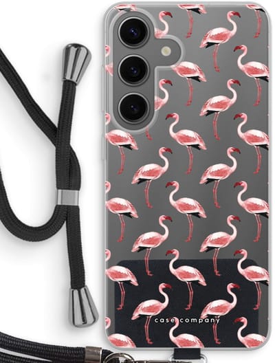 Case Company® - Hoesje met koord geschikt voor Samsung Galaxy S24 hoesje met Koord - Flamingo - Telefoonhoesje met Zwart Koord - Bescherming aan alle Kanten en Over de Schermrand