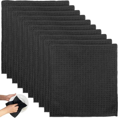 Set van 10 Microvezeldoeken 20 x 20 cm Zwart - Absorberend, Lintvrij, Ideaal voor Keuken, Ramen, Badkamer en Auto