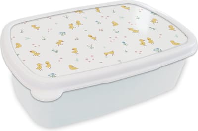 Broodtrommel Wit - Lunchbox - Brooddoos - Eend - Baby - Dieren - 18x12x6 cm - Volwassenen