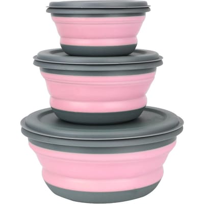 3 Stuks/Set Siliconen Opvouwbare Lunchbox Voedselopbergcontainer 1 Stuk Siliconen Beker Draagbare Opvouwbare Snack Saladekom met Deksel Komset pink