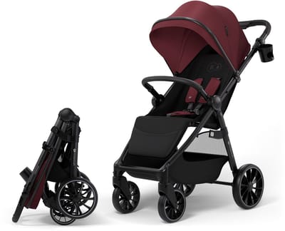 Kinderkraft GRANDE 2 Buggy - CLICK&FOLD - Verstelbare duwbeugel - Bourgogne