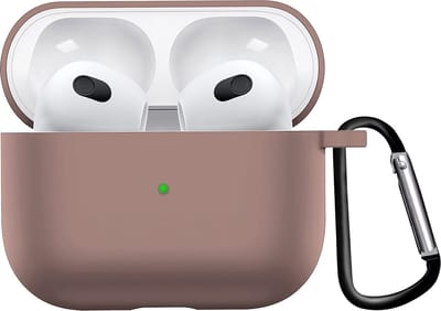 Hoesje - Geschikt voor Apple AirPods 3 - Siliconen Hoes met Clip - Silicone Case Cover - Beige
