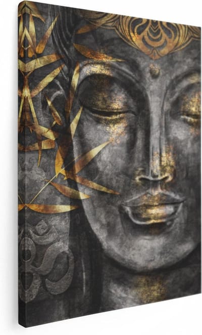 Artaza Canvas Schilderij Boeddha - 30x40 cm - Klein - Muurdecoratie Mandala - Wanddecoratie Goud - Kamer Accessoires Woonkamer