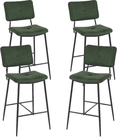 MEUBLES COSY Barstoel - Set van 4 - Donkergroen - Kruk - met rugleuning＆stabiel stalen frame - Microfiber Stof - Wit Moderne Look