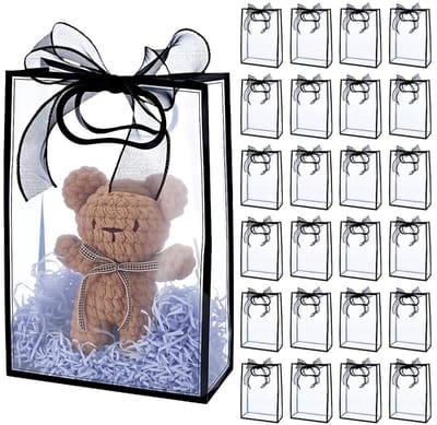 Dailygoods- Geschenkzakjes 24 Stuks - Doorzichtige Plastic Tas - Herbruikbare Met Handgrepen - Feestzakjes Voor Bruiloft/Verjaardag - 3,15x7,15x10,25 Inch - Inclusief Lint - Cadeautas