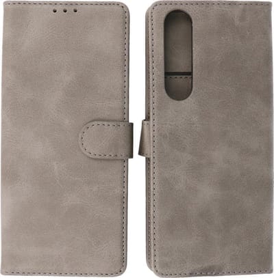 Sony Xperia 1 III Hoesje - Book Case Telefoonhoesje - Kaarthouder Portemonnee Hoesje - Wallet Case - Grijs