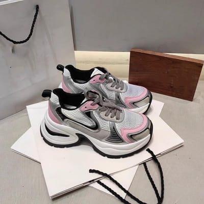 Dames Dikke Zool Zilveren Mode Klunky Sneakers Nieuwe Veelzijdige Casual Schoenen Vetersluiting Lichtgewicht Sneakers 40