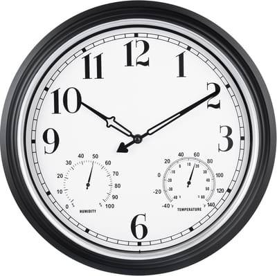 IvoQ Grote Waterdichte Wandklok 40 cm – Retro Buitenklok – Stil – Met Temperatuur & Hygrometer – Voor Binnen & Buiten