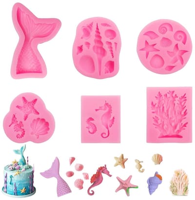 Dailygoods- Siliconen Vorm 6 Stuks - Fondantvormen - Zeemeerminnenvorm - Decoratie - Herbruikbaar - Veilig en Duurzaam - Bakvorm