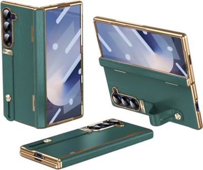 Geschikt voor Samsung Galaxy Z Fold 5 - Super Stevige Luxe PU Leer Telefoonhoes met Electroplated Frame, Hard PC Hinge Bescherming en Schermbeschermer