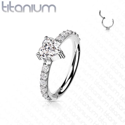 Piercing titanium hart met CZ steentjes 1.2x8 - zilver - LMPiercings