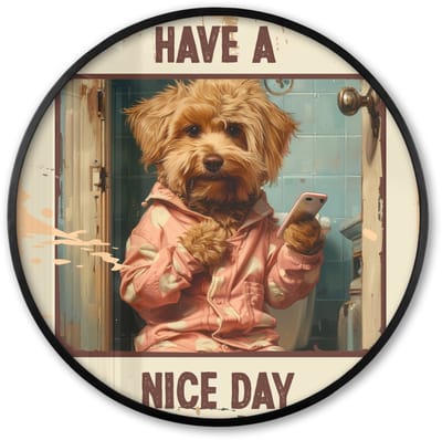 Poster in lijst Rond - Fotolijst 60x60 cm - Posters - Quotes - Hond - Have a nice day - Vintage - Spreuk - Ronde posterlijst zwart - Decoratie - Wanddecoratie woonkamer - Muurdecoratie slaapkamer