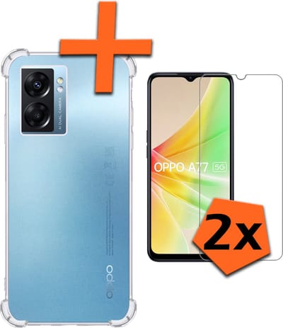 Hoes - Met Screenprotector - 2 Stuks - Geschikt voor OPPO A77 - Sterk & Shockproof - Siliconen Case - Back Cover - Telefoon Hoes - Shock Proof - Transparant