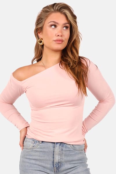 Getdrezzed Top - Maat: XS - Dubbel gevoerde top met asymmetrische halslijn lichtroze
