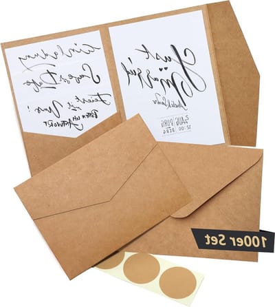 Pocketfold kraftpapier blanco kaarten - inclusief enveloppen - bruiloft uitnodiging ontwerp label - 100 stuks