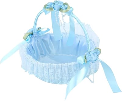 Bloemenmandje - Bruiloft mandje - Bruiloft decoratie - Elegant kant ontwerp - 23 cm hoog - Blauw
