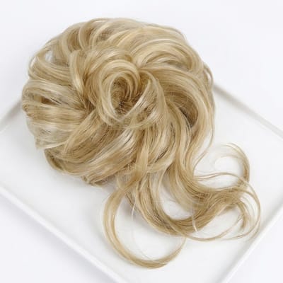 Goudblonde haar scrunchie met highlights – synthetische haarstuk knot – elastische haar bun extension – natuurlijk ogende opsteek haar accessoire voor dames