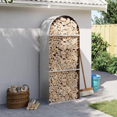 Houten Rek voor Buiten met Stalen Afdekking - Opslag voor Brandhout, Lichtgrijs, 80 x 45 x 190 cm