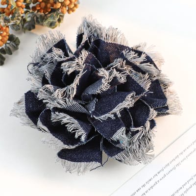 Broche-Boheemse denim rozenbroche 14 cm | Grote reversspeld en camelia haarclip voor dames en meisjes | Multifunctionele corsagebroche van denim materiaal-2# Deepblauw 14 cm
