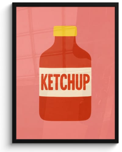 Poster in lijst - Fotolijst 50x70 cm - Posters - Ketchup - Fles - Rood - Minimalistisch - Posterlijst zwart - Decoratie - Wanddecoratie woonkamer - Muurdecoratie slaapkamer