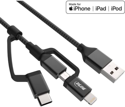 InLine Lightning, Micro USB en USB-C combi-kabel - zwart - 1,5 meter