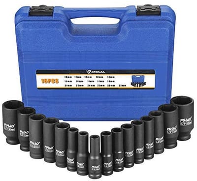 Diepe Impactdopset 1/2" - 16-delige Metrische Doppenset 10-32 mm - Cr-V Staal met Opbergkoffer