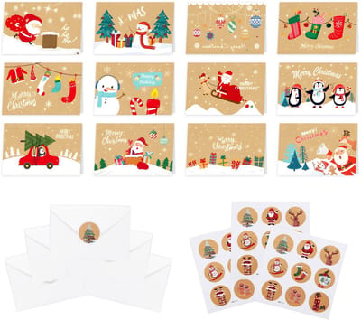 Dailygoods- Kerstkaarten set 24 stuks - Vouwkaarten - Wenskaarten - Ansichtkaarten - Enveloppenset - Voor kinderen