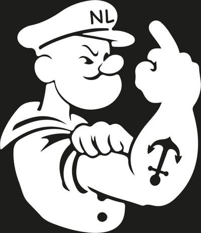 Sticker - Popeye - Rechts - NL - Wit- 155mm x 180mm