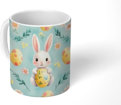 Mok - Koffiemok - Konijn - Eieren - Takjes - Mokken - 350 ML - Beker - Koffiemokken - Theemok