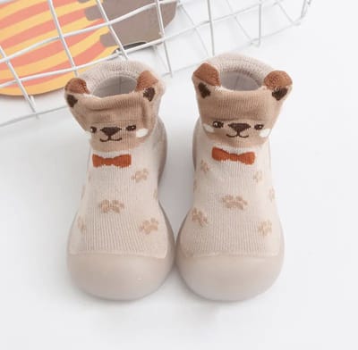 Anti-slip babyschoentjes - Soksloffen - Eerste loopschoentjes van Baby-Slofje - Bruin Beer maat 18/19