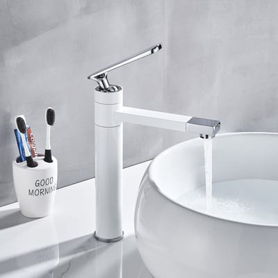 Luxe Witte Wastafel Kraan Moderne Badkamer Kraan Mengkraan Wit Wastafel Kraan Enkele Handgreep Warm En Koud Rotatie Badkamer Kraan