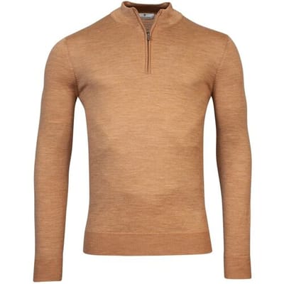 Thomas Maine Trui Pullover Shirt Style Zip Single Knit Licht Camel Melange / male