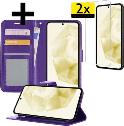 Hoesje - Met 2x Screenprotector - Geschikt voor Samsung Galaxy A35 - Luxe Pasjeshouder - Bookcase Portemonee - Flip Case - Kunstleer Book Case - Flipcase Hoes - Book Cover - Walletcase - Portemonneehoes - Telefoonhoesjes - Paars