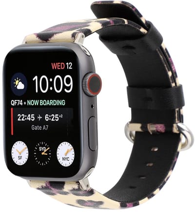 Lederen bandje - Apple Watch 38mm 40mm 41mm - geel-paars leopard