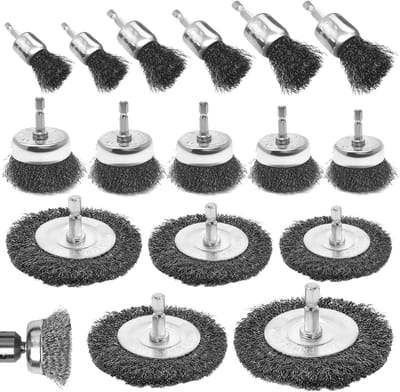 16 stuks draadborstel boormachine, draadborstelset met 6mm zeskantstang, draadborstel voor boormachine 19-100mm, voor polijsten, schuren, ontijzen, ontbramen