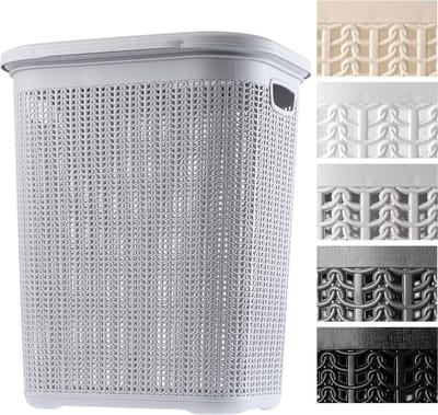 KADAX - Wasmand, 50L, multifunctionele wasmand met deksel - lichte wasverzamelaar, wassorteerder van kunststof, voor badkamer, vuile kleding, speelgoed, wasmand - Grijs