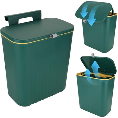 BRENZOOS- Hangende Prullenbak 9 Liter - Afvalbakje Aanrecht - Afvalbak Keuken - Afvalzakken - Afvalbak Afvalscheiding - Met Deksel