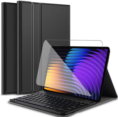 Hoes met toetsenbord geschikt voor Xiaomi Mi Pad 7 / 7 Pro (11.2 inch - 2025 - 7e Generatie) - Screen Protector GlassGuard - Keyboard Book Case Cover Hoesje Zwart & Screenprotector