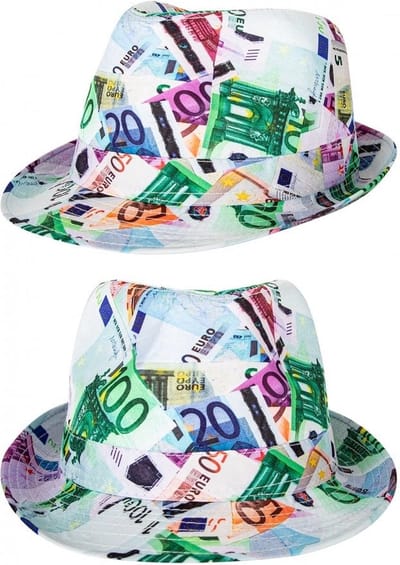 PartyXplosion Gleufhoedje met euro print - Opvallend accessoire voor feesten en carnaval