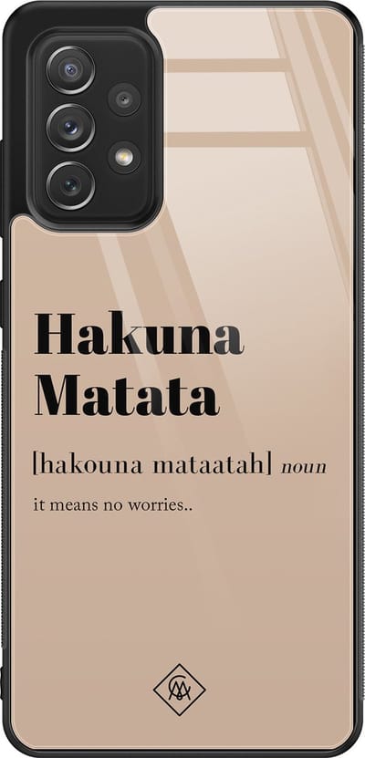 Casimoda® hoesje - Geschikt voor Samsung Galaxy A52 5G - Hakuna Matata - Luxe Hard Case Zwart - Backcover telefoonhoesje - Bruin/beige