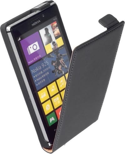 LELYCASE Lederen Flip Case Cover Hoesje Nokia Lumia 925 Zwart