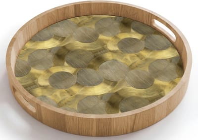 Dienblad rond 40x40 cm - Schootdienblad hout - Modern - Geometrisch - Goud - Borrelplank rechthoek - Plateau houten dienbladen
