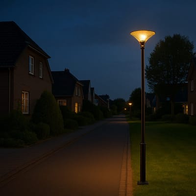 Moderne Lantarenpaal - Lichtmast | Compleet | 3 meter | Zwart | Ronde lampenkap
