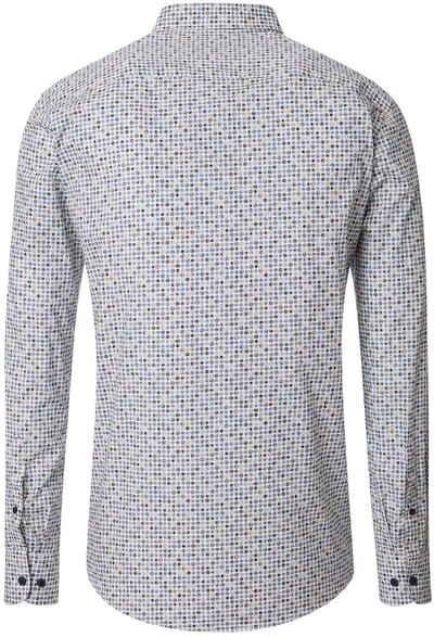 CASA MODA Sport casual fit overhemd - popeline - wit - blauw - bruin dessin