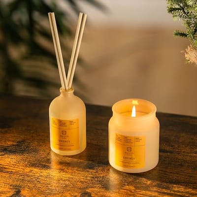 Geurlamp en Kaars Cadeauset voor Woondecoratie - Cederhout, Vanille en Gekruide Sinaasappel