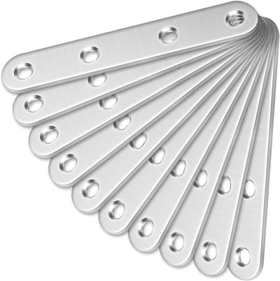 Set van 10 Rechte Beugels (100 x 16 x 2 mm), Roestvrijstalen Verbindingselementen, Platen voor Houtverbindingen, Metalen Montagebeugels met Gaten voor Stevige Constructies
