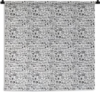 Wandkleed - Wanddoek - Doodle - Zwart Wit - Patroon - 180x180 cm - Wandtapijt